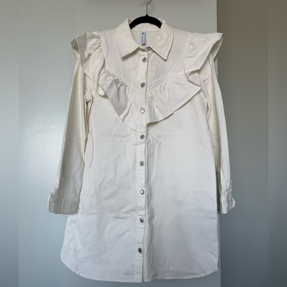 Zara Cream Button-Front Collared Dress